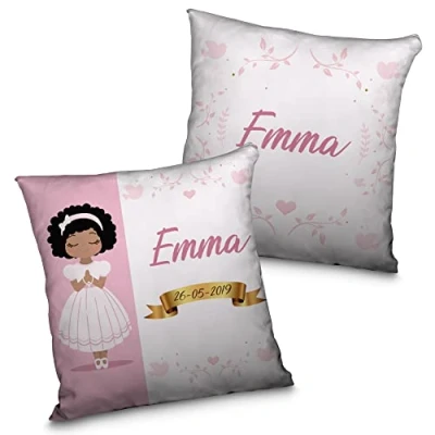 Imagen de LolaPix Cojín comunión niña. Regalos Personalizados con Nombre y Texto. Personalizado. Varios diseños. NIÑA Negra