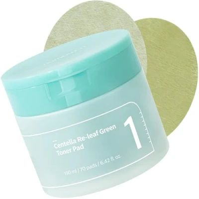 Imagen de numbuzin Almohadilla de tóner verde Centella Re Leaf n.º 1 Almohadillas veganas, doble cara, extractos hierbas, calmantes, 70 almohadillas, 6.42 fl.oz