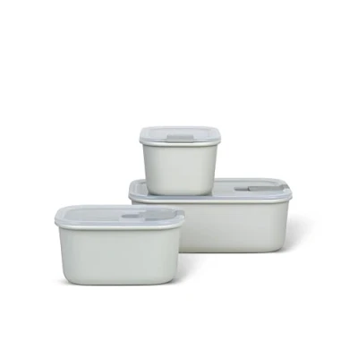 Imagen de Mepal, Caja de comida fresca EasyClip 3 Partes, almacenamiento con tapa y cierre clic, Apto para el microondas, horno congelador, 2 x 450 ml + 1000 ml, Nordic white