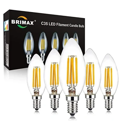 Imagen de BRIMAX Bombilla LED Regulable E14 4W Luz Calida,4W LED=40W Halógena, C35 2700K 400LM AC220 240V, Diseño Interior para Lámpara Cabecera Pared Araña, Paquete de 5