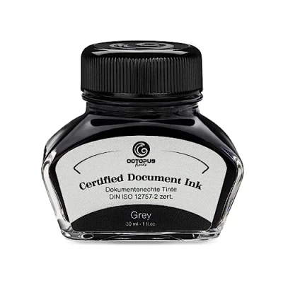 Imagen de Octopus Fluids Document Ink Grey Tinta indeleble certificada según DIN ISO 12757 2, 30 ml, color gris
