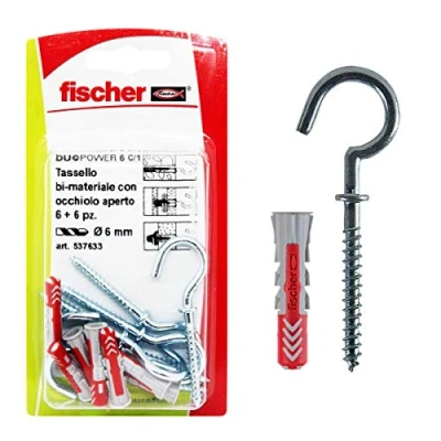 Imagen de Fischer 537633 tacos con ojal abierto fixtainer, Gris/Rojo, 6 x 30 mm, juego de unidades)