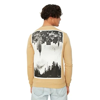 Imagen de Trendyol Sudadera Regular Lisa con Cuello Redondo, marrón Claro, XL para Hombre