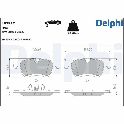 Imagen de DELPHI LP3837 Juego de pastillas freno preparado para indicador desgaste Chapa antichirridos sin accesorios CITROËN: Berlingo, Berlingo II Furgón