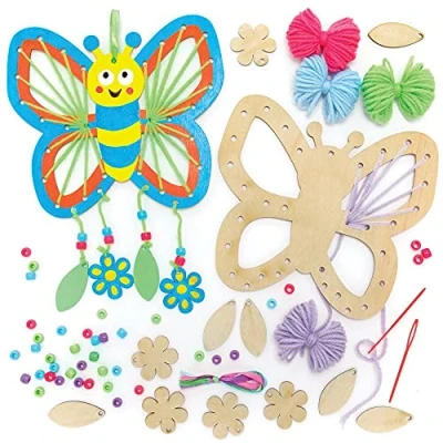 Imagen de Baker Ross FE152 Kits Atrapasueños de Madera Mariposa Paquete 4, haz tu propio atrapasueños, juego manualidades para que los niños decoren y exhiban
