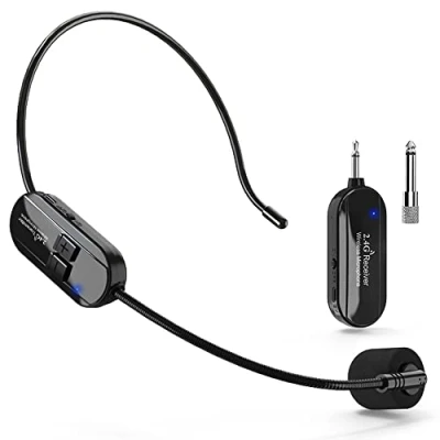 Imagen de VOVIGGOL Micrófono Inalámbrico Diadema, 2.4G de Diadema 2 en 1, Alcance 50M, Cabeza para Guía Turístico, Amplificador Voz, Sistema PA, Enseñanza, Fitnes