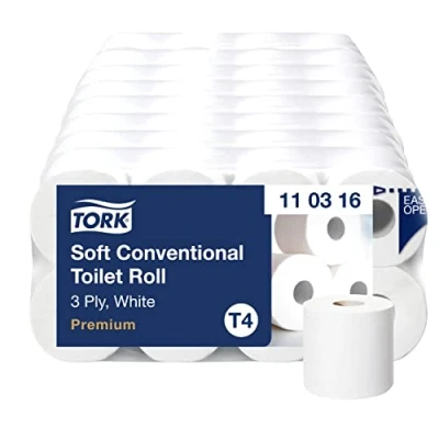 Imagen de Tork 110316 Pack de 8 rollos papel higiénico x 250 hojas, 3 capas, color blanco