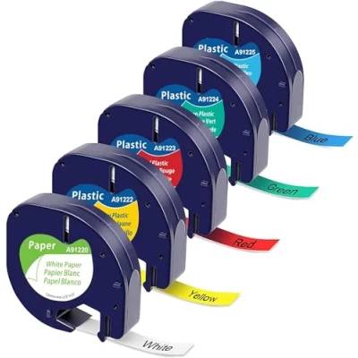 Imagen de MarkField Nastro per Etichette Compatibile In sostituzione di Dymo Letratag 12mm x4 m Plastica Nastri 91200 91202 91203 91204 91205 LT 110T 100H QX 50 XR XM 200B Plus