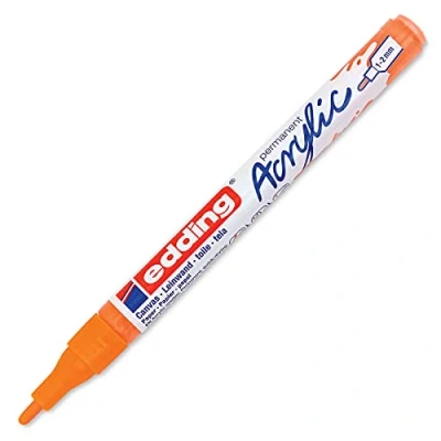 Imagen de edding 5300 marcador acrílico de trazo fino naranja neón 1 rotulador resistente al agua punta redonda 2 mm pintura acrílica para lienzo, papel kraft, madera y piedra