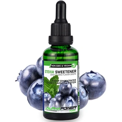 Imagen de ALPHA POWER FOOD®: Stevia líquida natural Gotas de Arándano, Edulcorante natural, sustituto del azúcar con sabor sin &amp; calorías