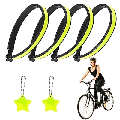 Imagen de TAFACE 4 collares reflectantes, pinzas reflectantes para pantalones con 2 colgantes de estrella, elásticos correr, senderismo, camping, ciclismo, braguetas (amarillo)