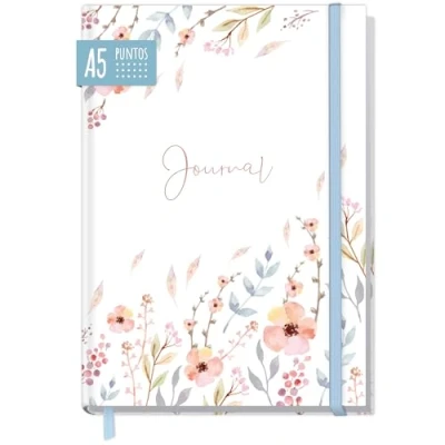 Imagen de paper&amp;you® Bullet Journal a puntos A5 con banda elástica [Sweet Flowers] 156 páginas cuaderno punteado, diario sostenible &amp; Clima Neutral