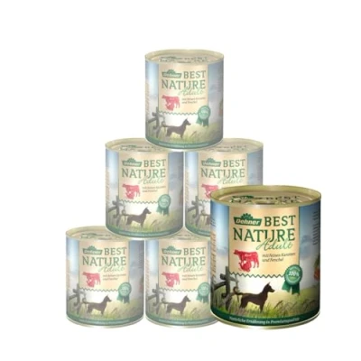 Imagen de Dehner Best Nature Comida húmeda para Perros sin Cereales, Adultos, Vaca, Pavo, Zanahoria, 6 latas de 800 g (4,8 kg)