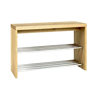 Imagen de HAKU Möbel Banco para zapatos cromo, roble, Chapa de madera auténtica, MDF, metal, panel alveolar Dim.: AN 81 cm x AL 55 P 30 cm, Estilo: Moderno