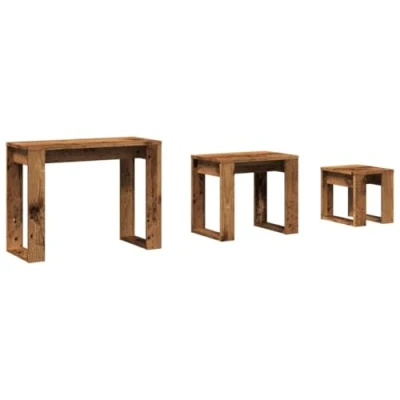 Imagen de vidaXL mesas apilables 3 uds Madera de ingeniería Envejecida, Nido, Muebles apilables, Centro mesita apilable