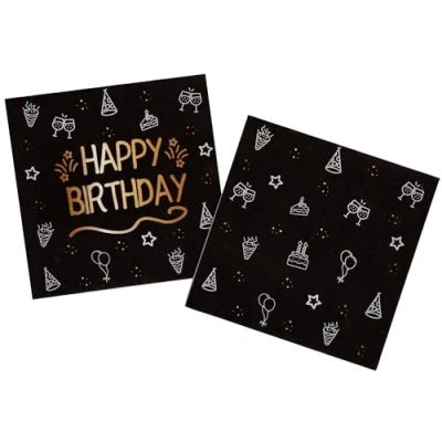Imagen de Folat B.V. 25047 Fiesta Cumpleaños Decoración Negro Oro Plata Servilletas Shining Glam 33 x cm 16 piezas, Color