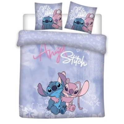 Imagen de Juego de cama doble Angel &amp; Stitch para 2 personas, funda nórdica reversible 240 x 220 cm y fundas almohada 65 cm, polialgodón