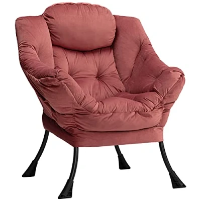 Imagen de HollyHOME Sillon Relax Terciopelo para Salón Terciopelo, Lectura Dormitorio Comodos Silla Sillón con Reposabrazos, Sofá de Acero, Rosa