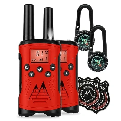 Imagen de Monte Stivo® Agent walkie Talkie niños Juego con brújula y Placa Regalo de Juguetes Ideal para niño niña a Partir 5 años (Rojo)