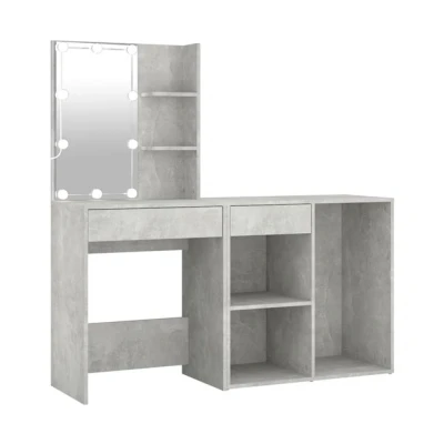 Imagen de vidaXL Tocador con LED y Armario Mueble Mesa Maquillaje Vestidor Joyas Cosmético Espejo Almacenamiento Luces Madera Contrachapada Gris Hormigón