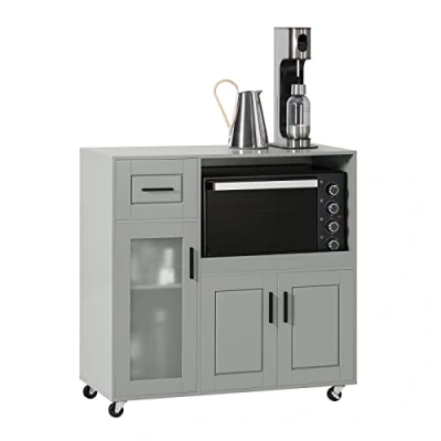 Imagen de SoBuy FSB78 HG Aparador Cocina con Ruedas Mueble de Almacenamiento para microondas 3 Puertas y un cajón 89 x 40 cm Gris ES