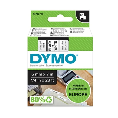 Imagen de Cinta Laminada para Rotuladoras Dymo D1 43613 LabelManager™ Blanco 6 mm Negro (5 Unidades)
