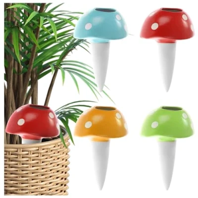 Imagen de com four® 4X riego automático para Plantas de Interior dispensador Agua Conos Arcilla regar Flores hidrospikes (04 Piezas champiñones)
