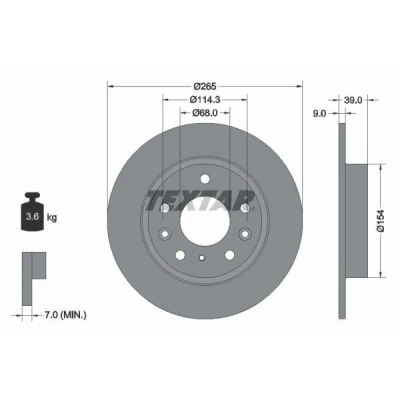 Imagen de TEXTAR 92324703 Disco de freno 265 9 05/08 114,3 macizo revestido sin perno sujeción rueda, buje rueda MAZDA: CX 30
