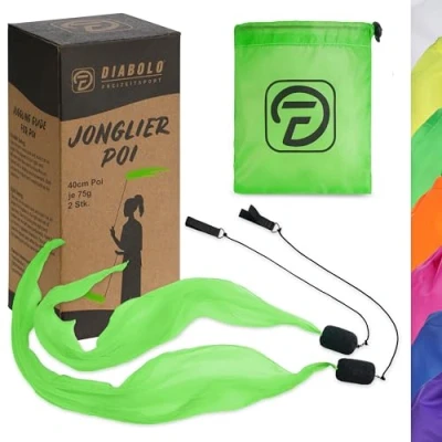 Imagen de Diabolo Freizeitsport POI Luminoso UV en Verde Angel Wings Spinning Pois. Spiral Pois, Soft Pois para Principiantes y Profesionales
