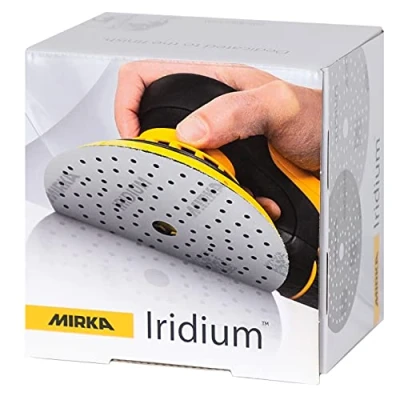 Imagen de Mirka Iridium papel de lija Premium Ø 150mm Velcro 121 agujero, grano 400, 100 piezas / Para lijar laca, masilla, imprimación, madera, acero, materiales minerales, plásticos