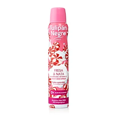Imagen de Tulipán Negro Desodorante Spray Fresa y Nata 200 ml, 0% Sales de Aluminio, Sudor Controlado