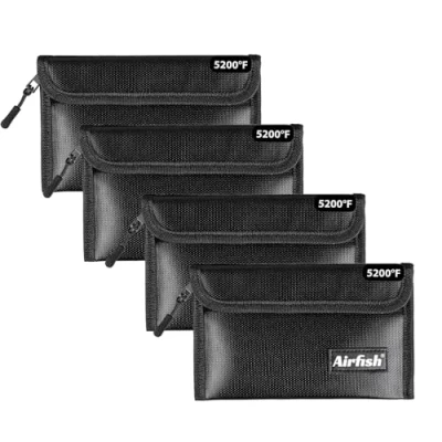 Imagen de Airfish 4 Piezas Bolsas de Dinero Ignífugas, Cartera Ignífuga 12.7 x 20 CM, Bolsa Impermeable con Cremallera, Pequeña para Objetos Valor Negro
