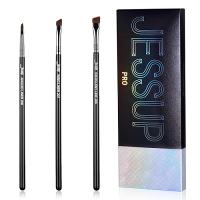 Imagen de Jessup Set Brochas Maquillaje Delineador de Ojos en áNgulo,3pcs Profesional,Pincel Líquido Gel Inclinado Ultrafino Con Alas Finas,Negro T345