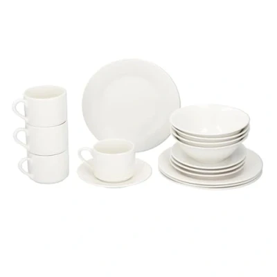 Imagen de alpina Vajillas Completas 4 Personas Desayuno Juego de Platos para Vajilla Loza Platos, Cuencos, Tazas y Platillos Apto Microondas Lavavajillas Blanco