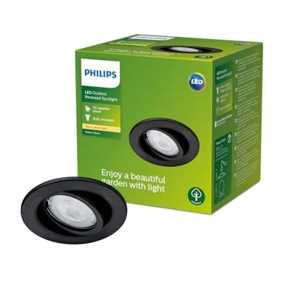 Imagen de Philips Lighting Foco Empotrado Exterior Fresco 4.6W, 2700K luz blanca cálida, negro, resistente a intemperie IP44