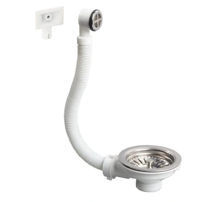 Imagen de Wirquin 30723117 Tapón para fregadero (diámetro 90, 1 bandeja, plástico y metal, con desbordamiento exterior, cromado, color blanco