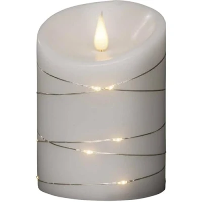 Imagen de Konstsmide velas grandes/3D Living, sin llama, cera real/luces de alambre/función temporizador 4 u 8 horas/14 x 10 cm, LED cálido, batería blancas