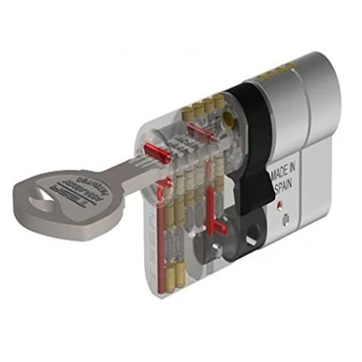 Imagen de Tesa Assa Abloy Cilindro de Alta Seguridad, Llave Leva Larga, Latonado, 40x40 mm