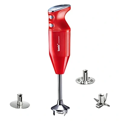 Imagen de bamix Set de batidora mano M250 PRIME con multicuchilla, Mezclador, Disco giratorio acero inoxidable, 250 vatios, 2 velocidades, Made in Switzerland, Rojo/cromado