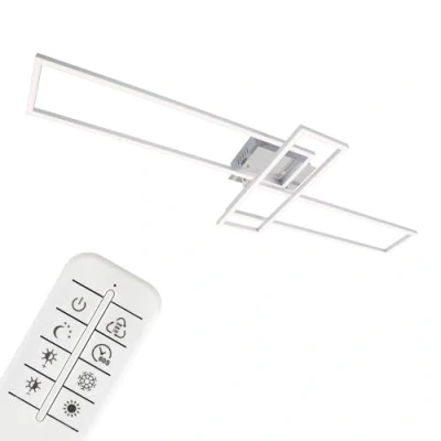 Imagen de BRILONER Leuchten LED, lámpara de Techo Regulable, Incluye Remoto, Control Color Temperatura, función luz Nocturna y Temporizador, Cromo Aluminio, 1100x350x100mm