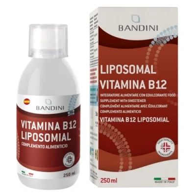 Imagen de Bandini® Vitamina B12 Liposomal 1000 mcg Suplemento Líquido 250 ml Vitaminas de Alta Dosificación y Absorción 100% Vegano Sin OGM Soja Con vaso Dosificador
