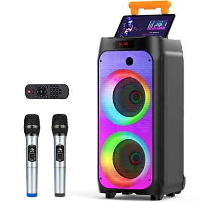 Imagen de JYX Karaoke Profesional Completo con 2 Micrófonos Inalámbrico, Altavoz Bluetooth Sistema de PA Portátil Recargable,TWS, Radio MP3 USB/TF/FM/Rec para la Fiesta