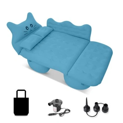 Imagen de Ergocar Colchoneta Colchon Gato Suertudo Inchable Colchón Camping Cama Inflable del Coche para Camping, Senderismo, Piscina, Playa, Viajar (Azul)
