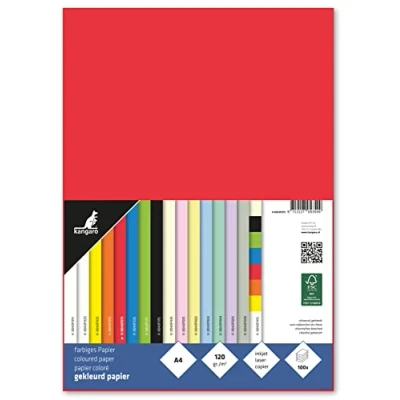 Imagen de kangaro Papel de color rojo DIN A4 120g/m² FSC mix 100 pack carta DIY K 0043F075 29,7 x 21 1,5