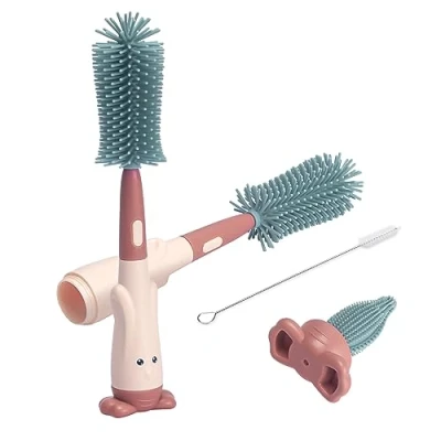 Imagen de Cepillo Limpia biberones de Silicona Alyvisun con para tetinas y pajitas, [Grado alimenticio/sin rayones] Almacenamiento Vertical,Rojo