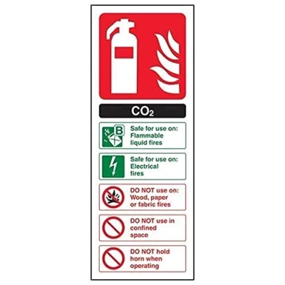 Imagen de vsafety 11004 AC R señal de extintor, CO2 ID, plástico rígido, vertical, 75 mm x 200 mm, color negro/verde/rojo