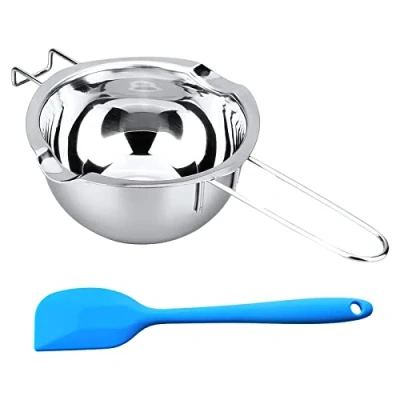 Imagen de HENGBIRD Cuenco de Baño Agua, Recipiente Fusión Acero Inoxidable 304, con Espátula Azu, Olla Derretir para Chocolate, Dulces, Mantequilla, Queso y Velas Plata