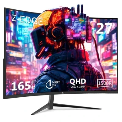 Imagen de Z Edge Monitor Gaming Curvo 27&#039;&#039; 2K QHD (2560x1440), 1ms, 165 Hz, FreeSync, Pantalla PC 1440P con DP Cable, 1500R VA, Inclinación Ajustable, 2*HDMI2.0 &amp; 2*DP1.4, 300cd/m², RGB Luz, VESA 100 * 100mm