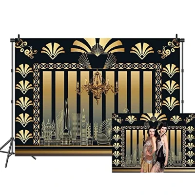 Imagen de RUINI Roaring 20s Telón de Fondo Art Deco 1920s The Great Gatsby Fiesta temática Adulto Cumpleaños Boda Aniversario Retro Decoración Photo Booth Props (2,4 x 1,8 m)