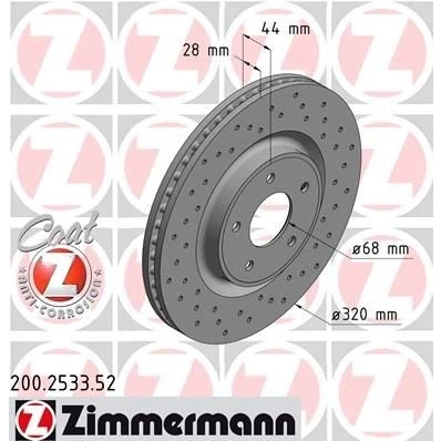 Imagen de ZIMMERMANN SPORT COAT Z 200.2533.52 Disco de freno 320 28 5/5 5 114 ventilación interna, perforado revestido NISSAN: X Trail, RENAULT: Koleos 2
